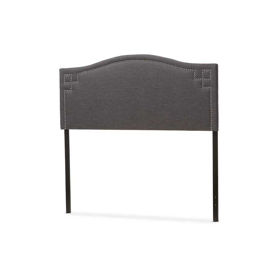 Aubrey Modern and Contemporary Dark Grey Fabric Upholstered King Size Headboard. Picture 2