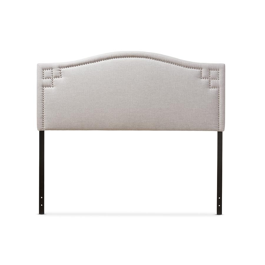 Grayish Beige Fabric Upholstered Queen Size Headboard. Picture 1