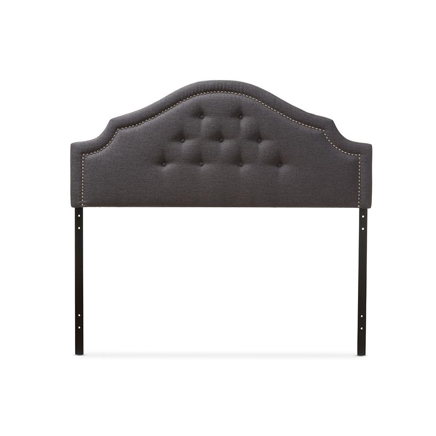 Cora Modern and Contemporary Dark Grey Fabric Upholstered Queen Size Headboard. Picture 1