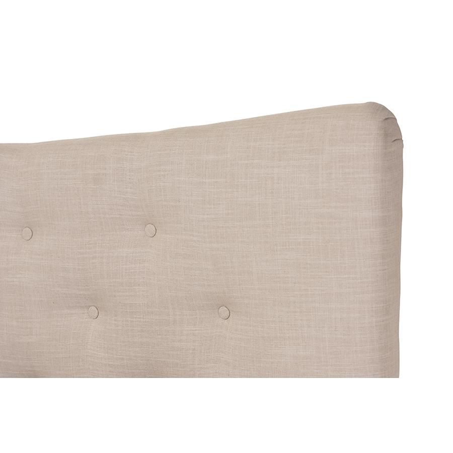 Baxton Studio Hannah Mid-Century Modern Beige Linen King Size Platform Bed. Picture 3