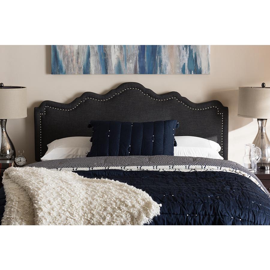 Nadeen Modern and Contemporary Dark Grey Fabric Full Size Headboard. Picture 13