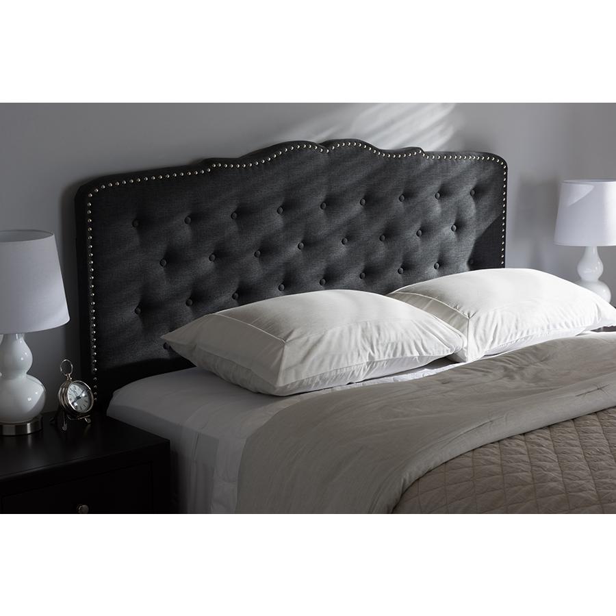 Baxton Studio Lucy Modern and Contemporary Dark Grey Fabric Queen Size Headboard. Picture 13