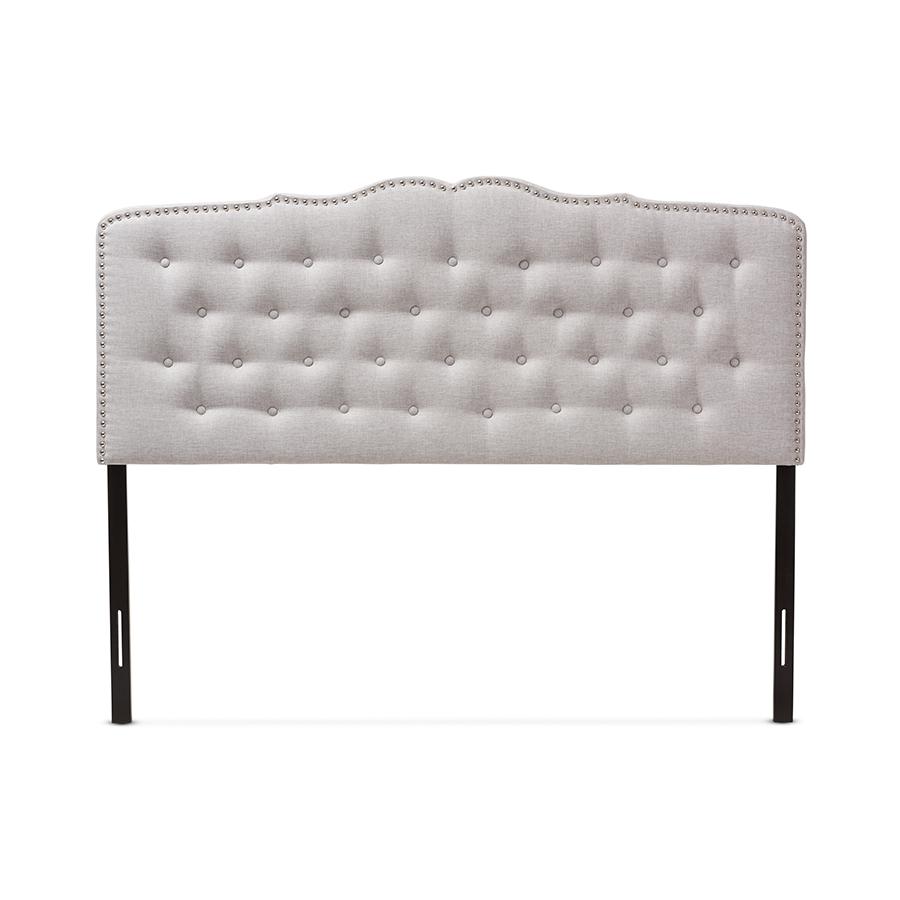Lucy Modern and Contemporary Greyish Beige Fabric Queen Size Headboard. Picture 2