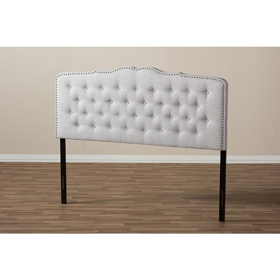 Lucy Modern and Contemporary Greyish Beige Fabric Queen Size Headboard. Picture 5