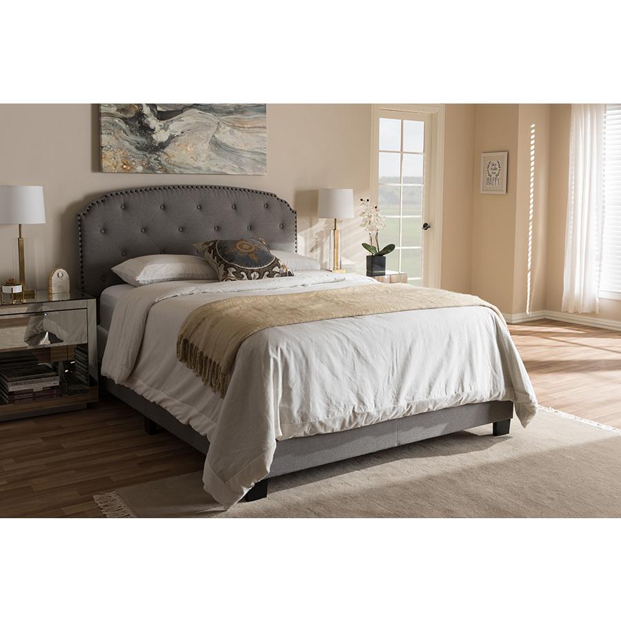 Lexi Modern and Contemporary Light Grey Fabric Upholstered Queen Size Bed. Picture 17