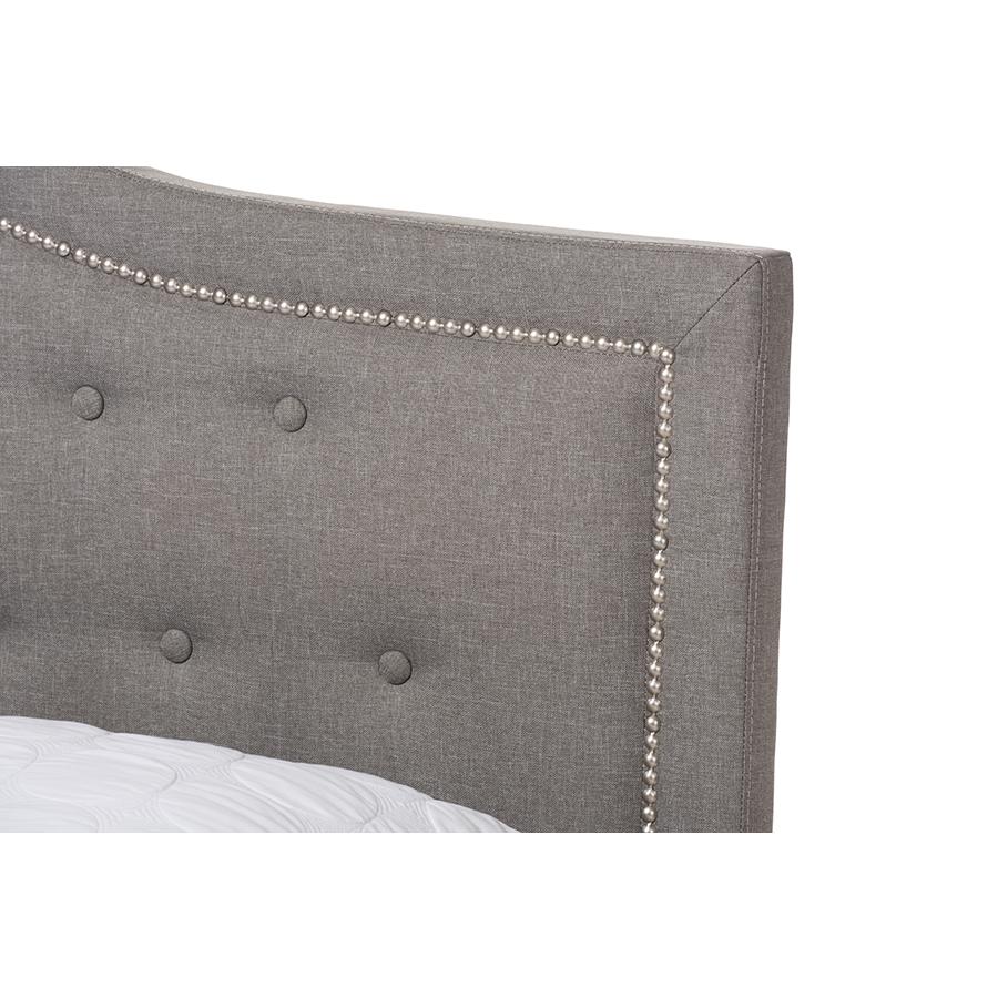 Emerson Modern and Contemporary Light Grey Fabric Upholstered Queen Size Bed. Picture 4