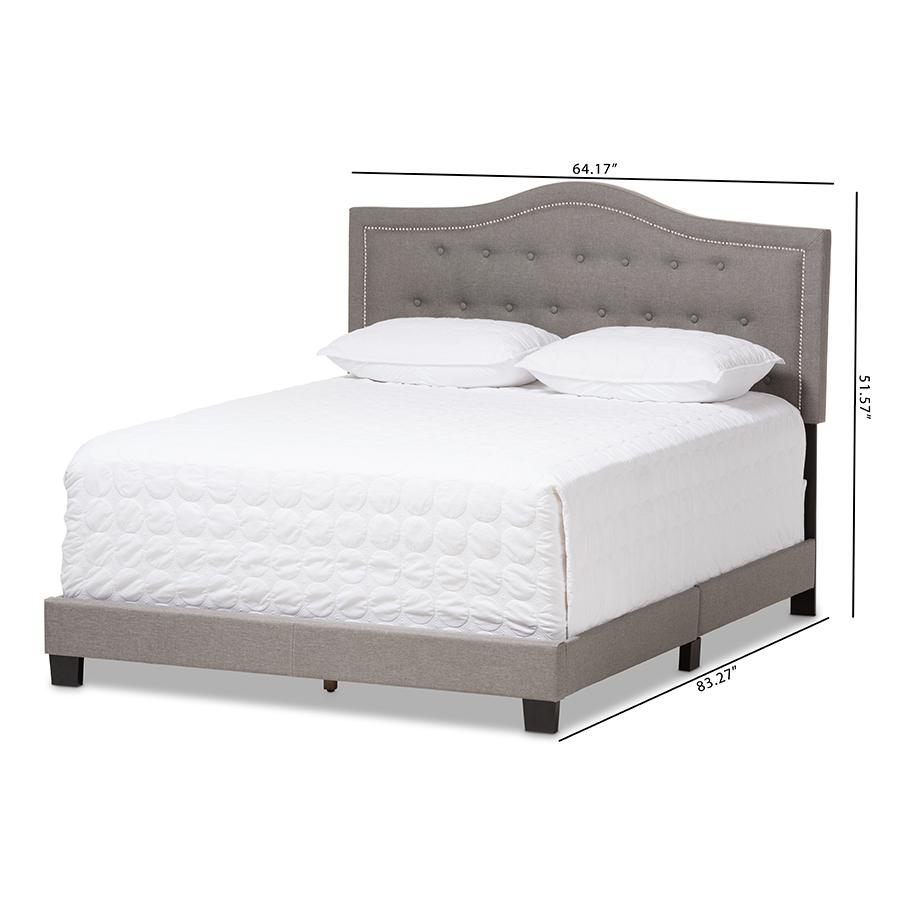 Emerson Modern and Contemporary Light Grey Fabric Upholstered Queen Size Bed. Picture 8