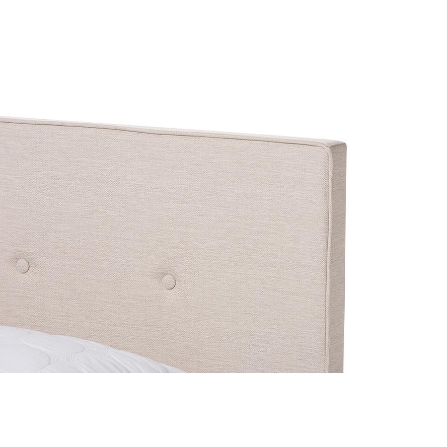 Hampton Modern and Contemporary Light Beige Fabric Upholstered Queen Size Bed. Picture 4