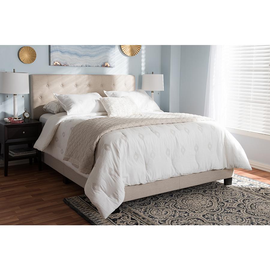 Cassandra Modern and Contemporary Light Beige Fabric Upholstered Queen Size Bed. Picture 17