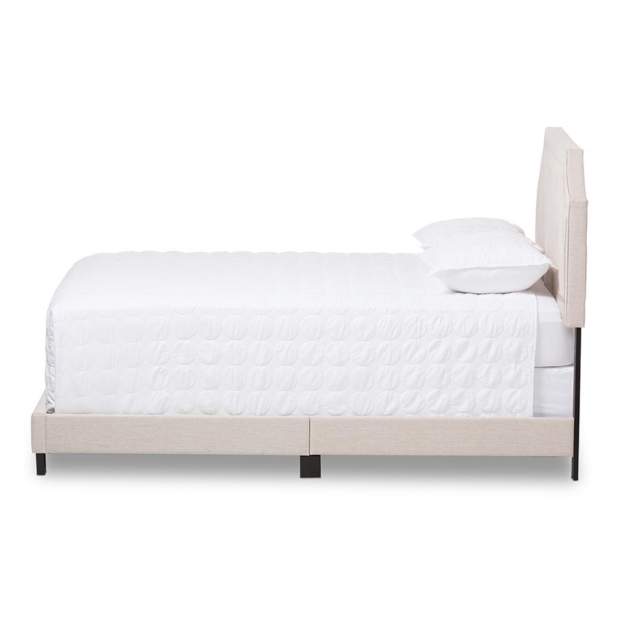 Willis Modern and Contemporary Light Beige Fabric Upholstered Queen Size Bed. Picture 2
