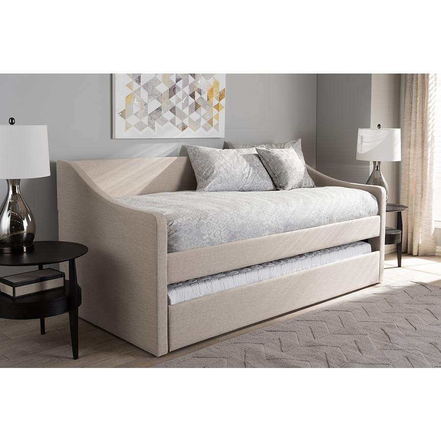 Beige Fabric Upholstered Daybed with Guest Trundle Bed. Picture 23
