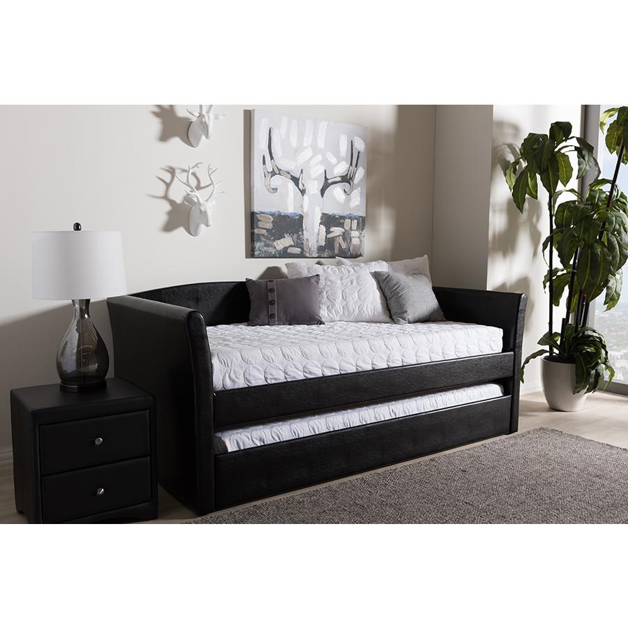 Camino Modern and Contemporary Black Faux Leather Upholstered Daybed. Picture 23