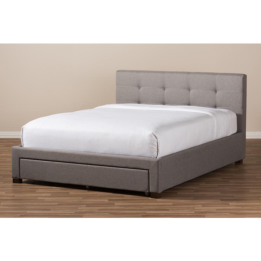 Grey Fabric Upholstered King Size Platform Bed with Storage Drawer. Picture 10