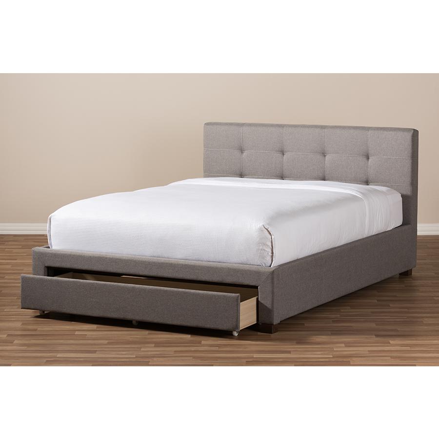 Grey Fabric Upholstered King Size Platform Bed with Storage Drawer. Picture 11