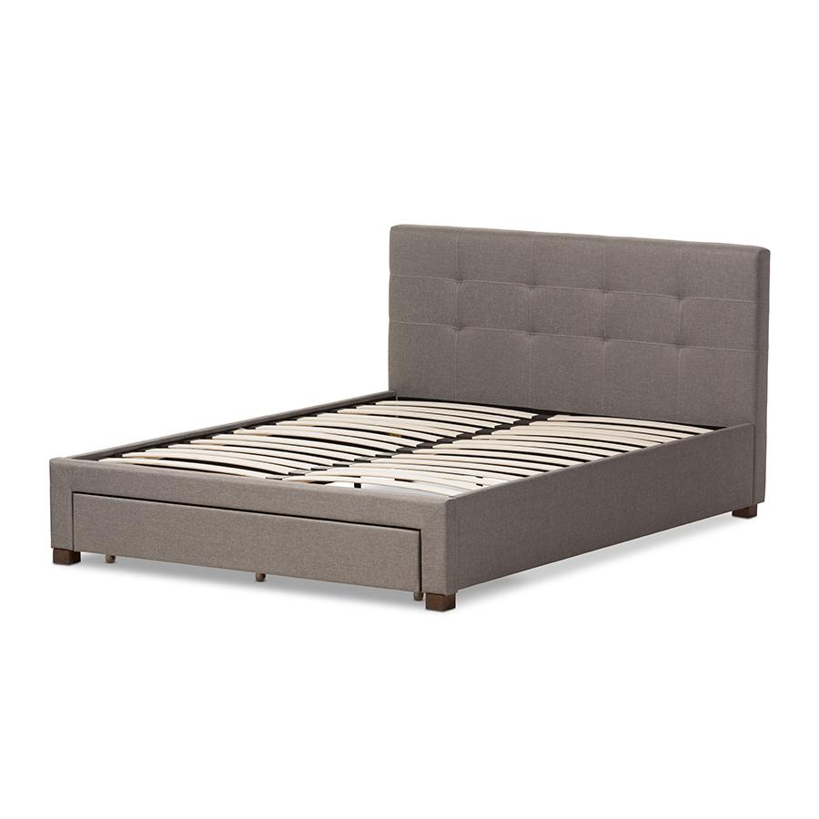 Grey Fabric Upholstered King Size Platform Bed with Storage Drawer. Picture 6