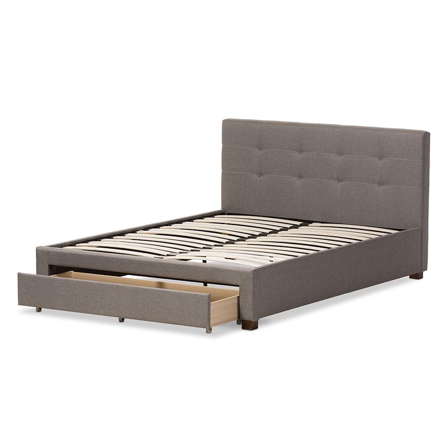 Grey Fabric Upholstered King Size Platform Bed with Storage Drawer. Picture 7
