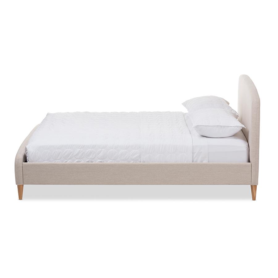 Mia Mid-Century Light Beige Fabric Upholstered Queen Size Platform Bed. Picture 2