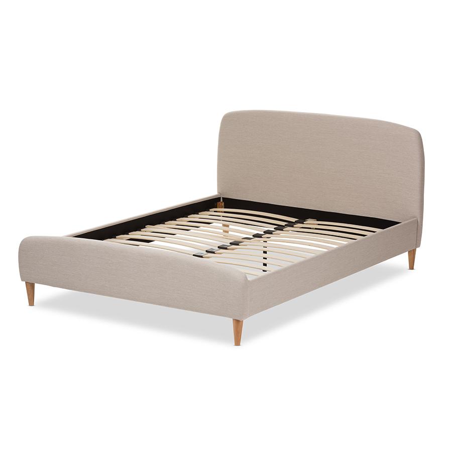 Mia Mid-Century Light Beige Fabric Upholstered Queen Size Platform Bed. Picture 3