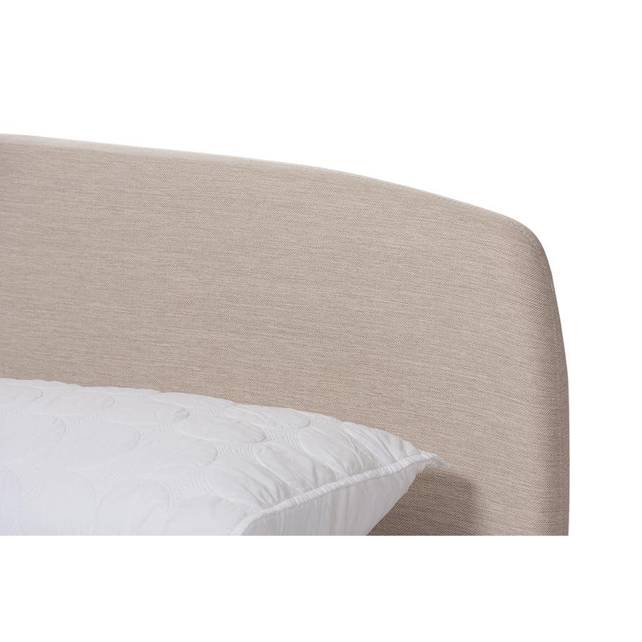 Mia Mid-Century Light Beige Fabric Upholstered Queen Size Platform Bed. Picture 4