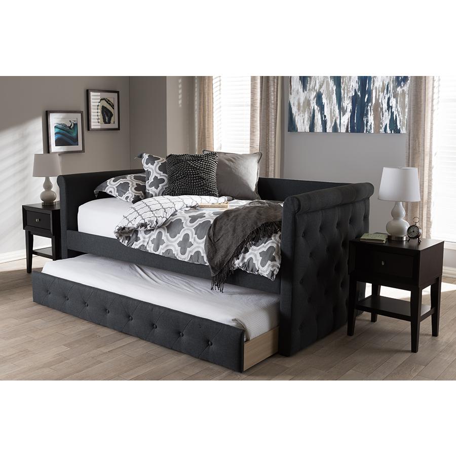 Baxton Studio Alena Modern and Contemporary Dark Grey Fabric Daybed with Trundle. Picture 27