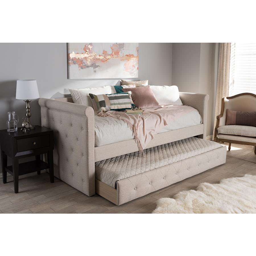Alena Modern and Contemporary Light Beige Fabric Daybed with Trundle. Picture 27