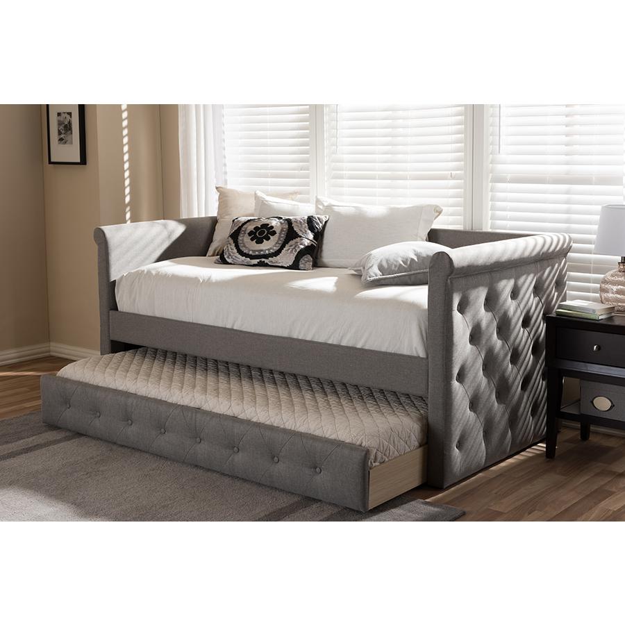Alena Modern and Contemporary Light Grey Fabric Daybed with Trundle. Picture 27