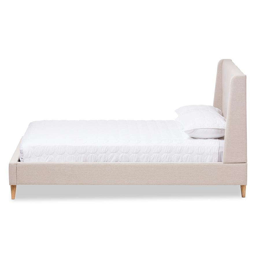 Adelaide Retro Modern Light Beige Fabric Upholstered Queen Size Platform Bed. Picture 2