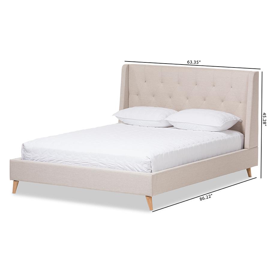 Adelaide Retro Modern Light Beige Fabric Upholstered Queen Size Platform Bed. Picture 8