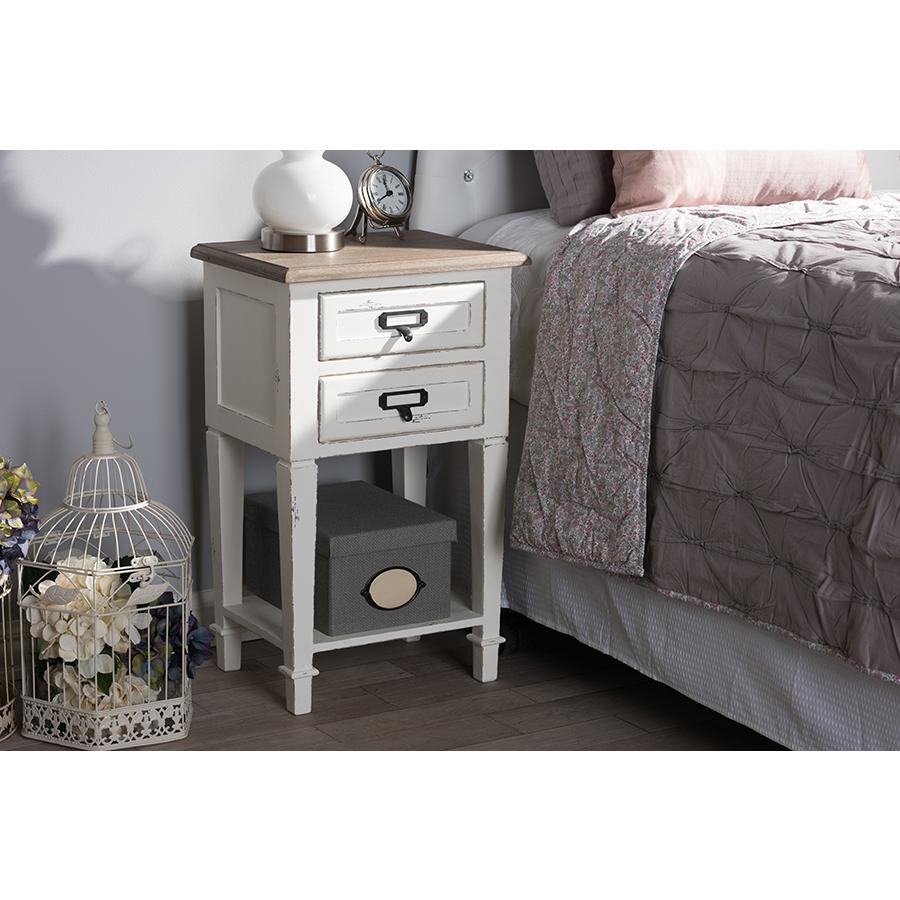 Weathered Oak and White Wash Distressed Finish Wood Nightstand. Picture 17