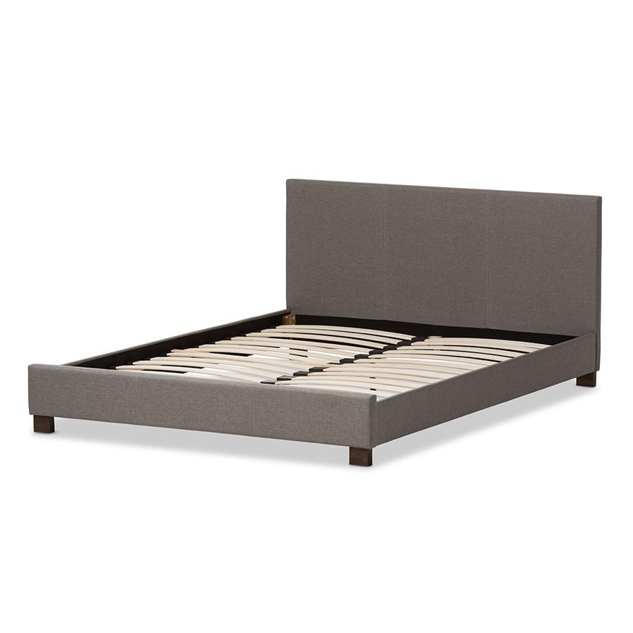 Grey Fabric Upholstered Panel-Stitched Queen Size Platform Bed. Picture 3