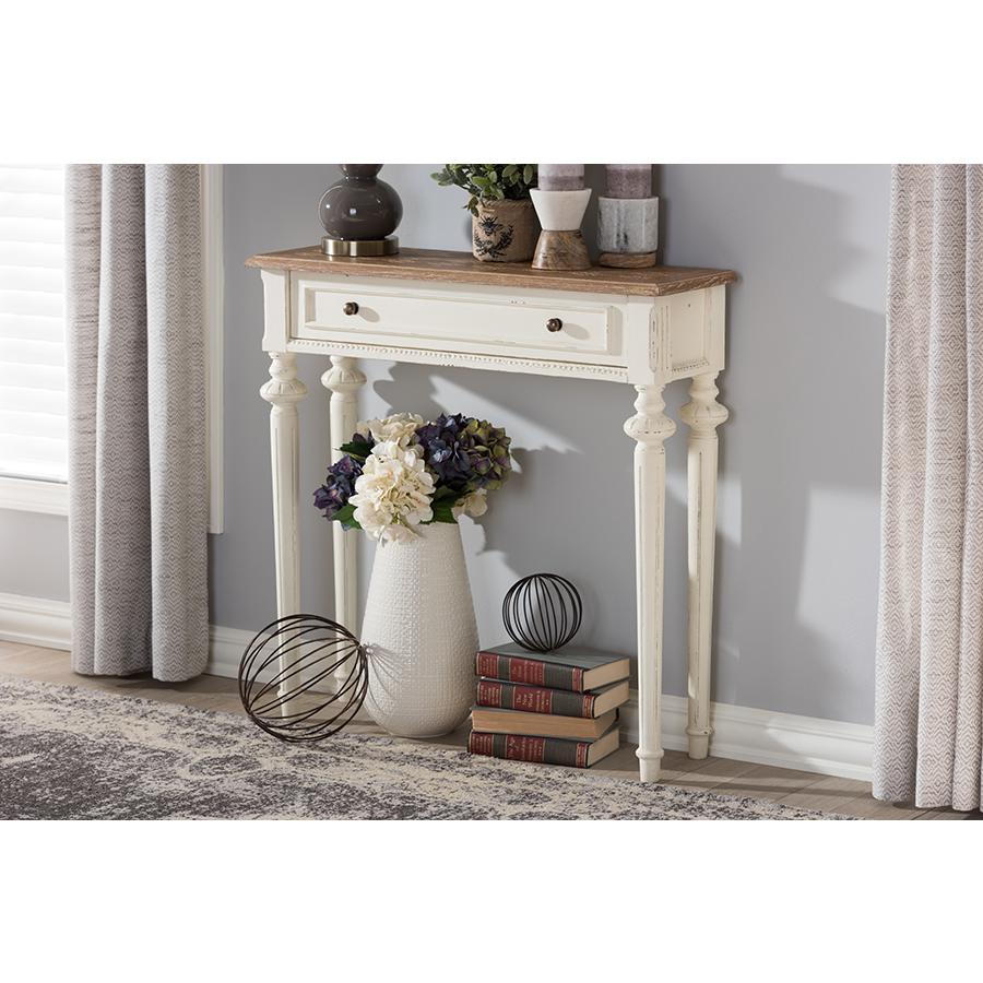 Weathered Oak and White Wash Distressed Finish Wood Two-Tone Console Table. Picture 19