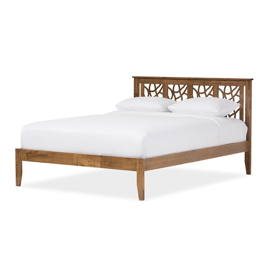 Trina Contemporary Tree Branch Inspired Walnut Wood King Size Platform Bed. Picture 1