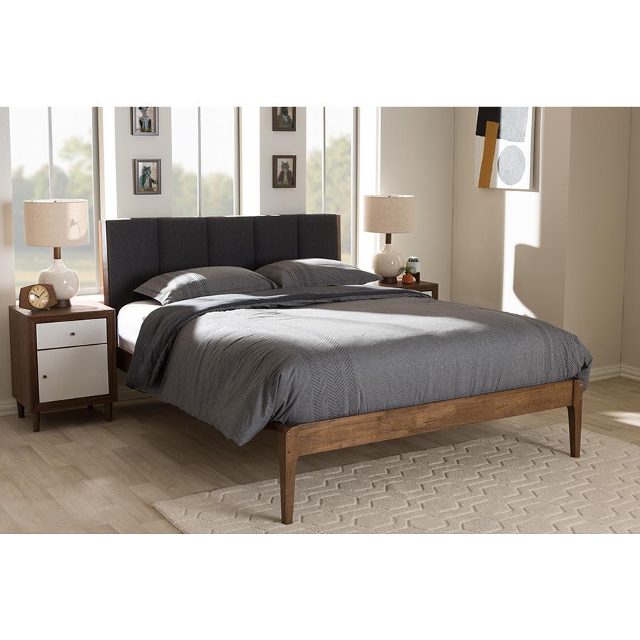 Medium Brown Finish Wood Queen Size Platform Bed. Picture 15