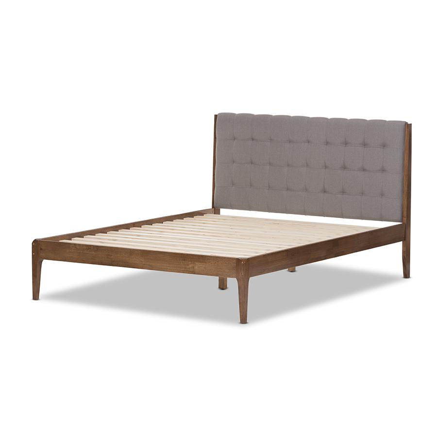 Medium Brown Finish Wood Queen Size Platform Bed. Picture 3
