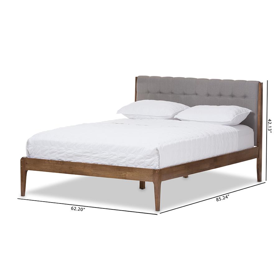 Medium Brown Finish Wood Queen Size Platform Bed. Picture 8