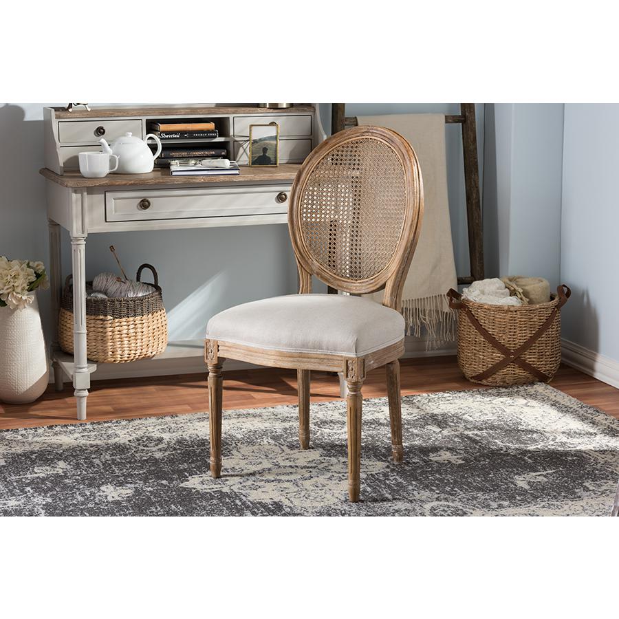 Beige Fabric Upholstered Dining Side Chair with Round Cane Back. Picture 19
