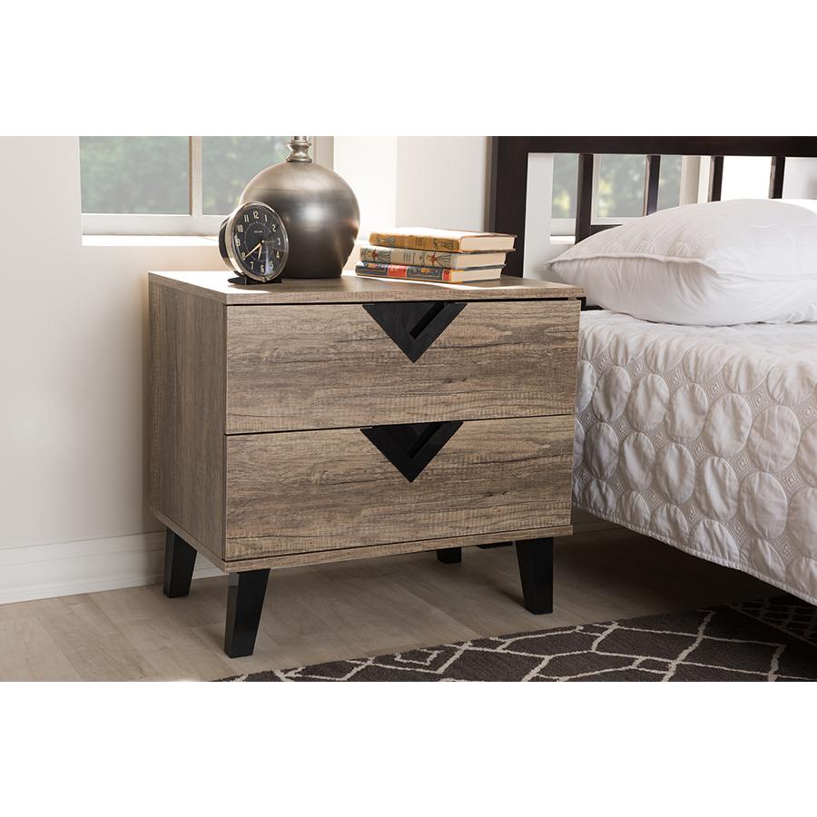 Swanson Modern and Contemporary Light Brown Wood 2-Drawer Nightstand. Picture 15