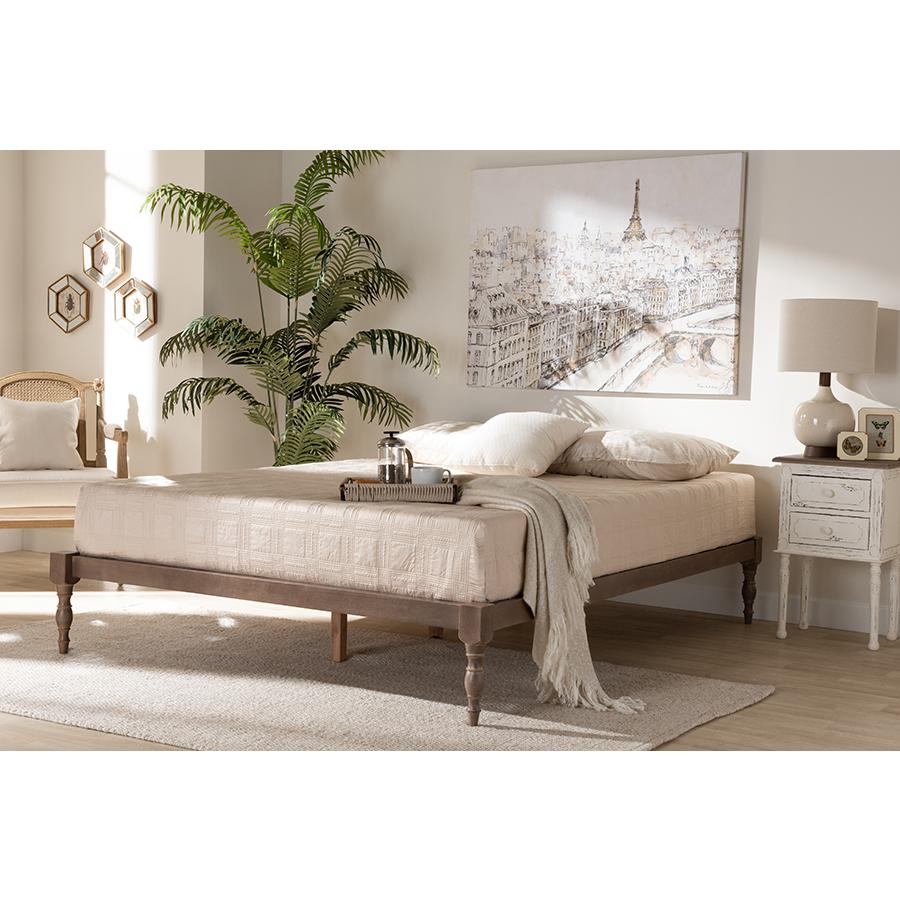 Baxton Studio Iseline Modern and Contemporary Antique Oak Finished Wood Queen Size Platform Bed Frame. Picture 2