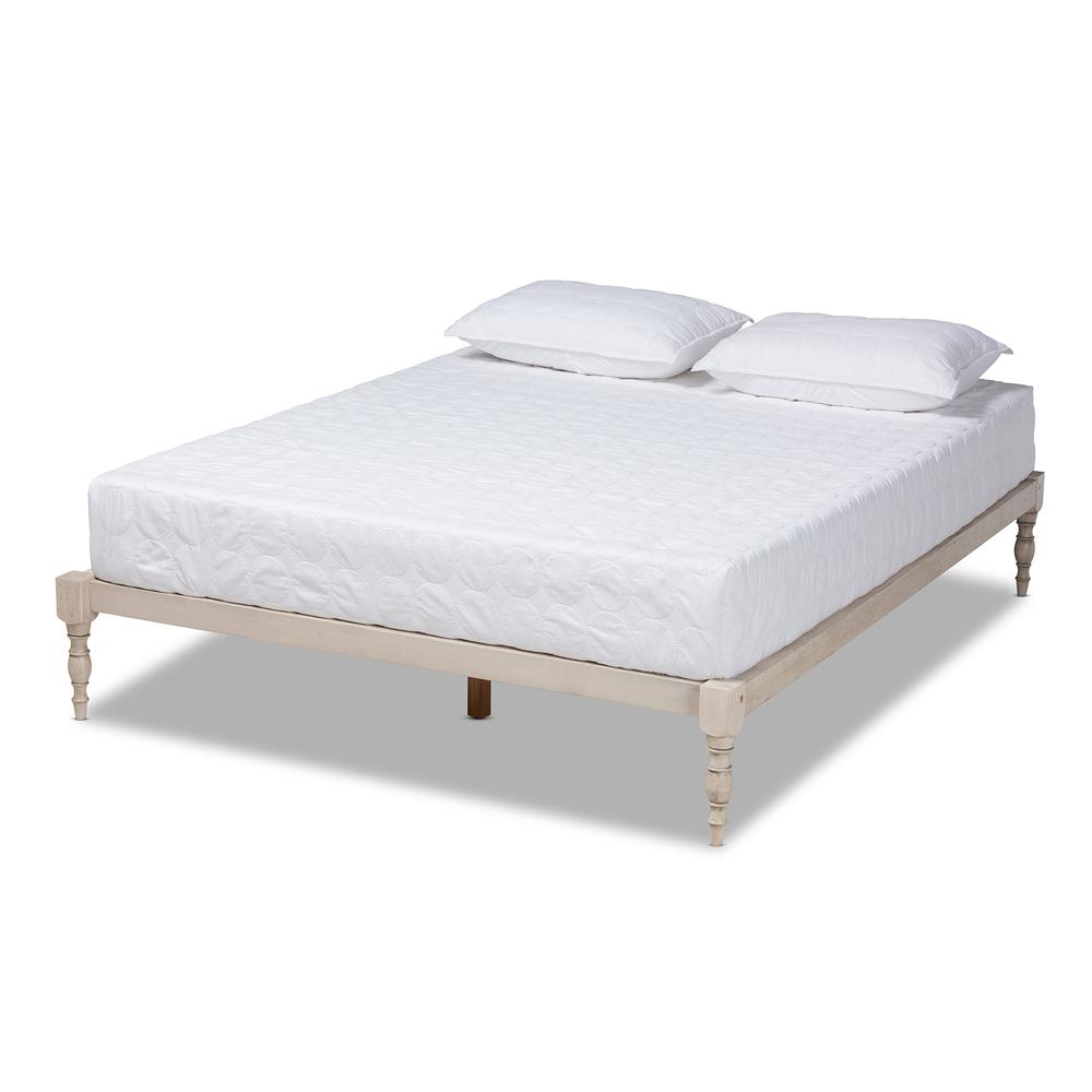 Baxton Studio Iseline Modern and Contemporary Antique White Finished Wood Queen Size Platform Bed Frame. Picture 11