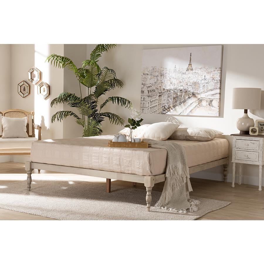 Baxton Studio Iseline Modern and Contemporary Antique White Finished Wood Queen Size Platform Bed Frame. Picture 2