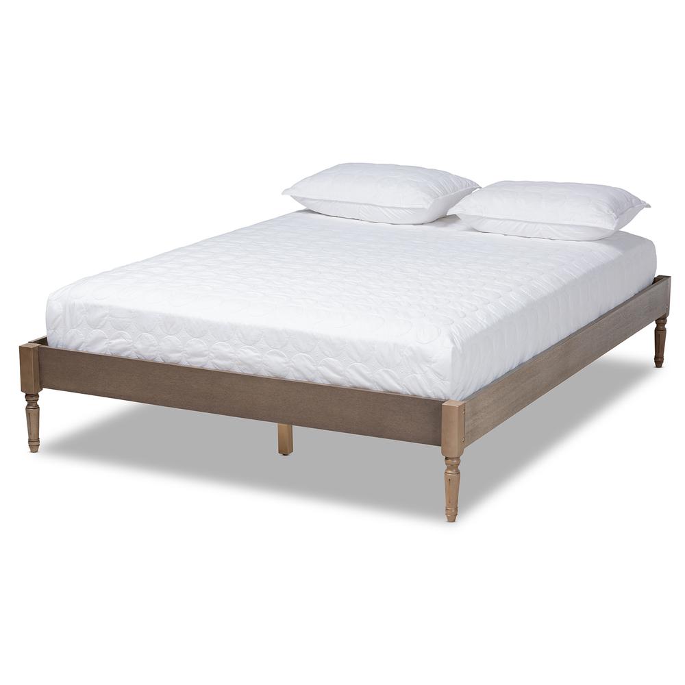 Baxton Studio Colette French Bohemian Weathered Grey Oak Finished Wood Queen Size Platform Bed Frame. Picture 11