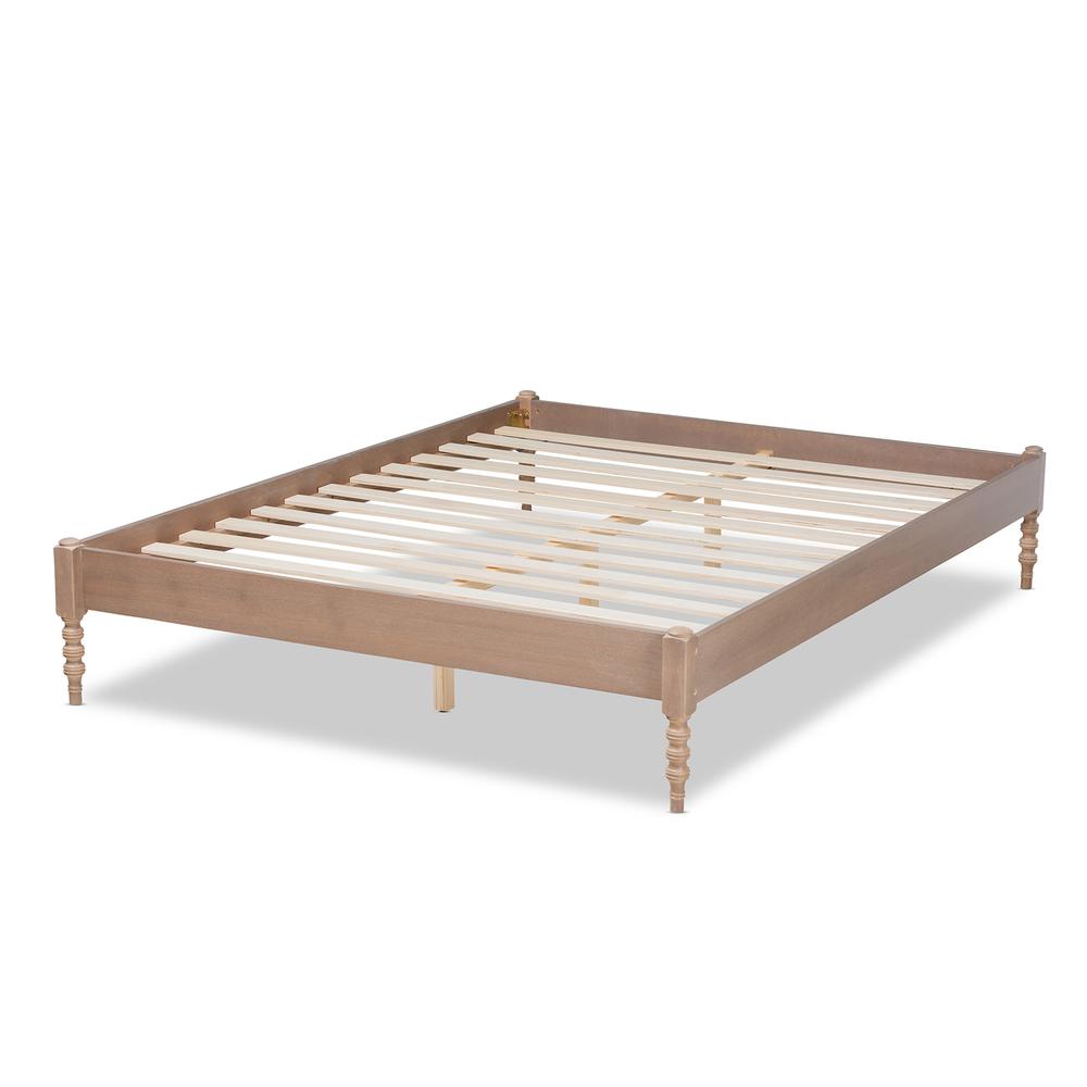 Baxton Studio Cielle French Bohemian Antique Oak Finished Wood Queen Size Platform Bed Frame. Picture 13