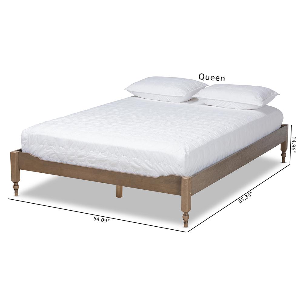 Baxton Studio Laure French Bohemian Weathered Grey Oak Finished Wood Queen Size Platform Bed Frame. Picture 18