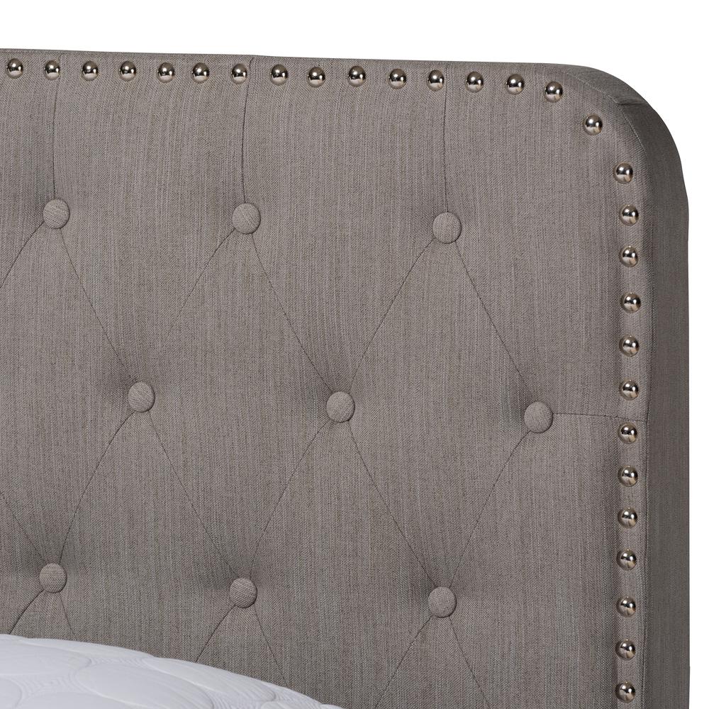 Transitional Grey Fabric Upholstered Button Tufted King Size Panel Bed. Picture 14