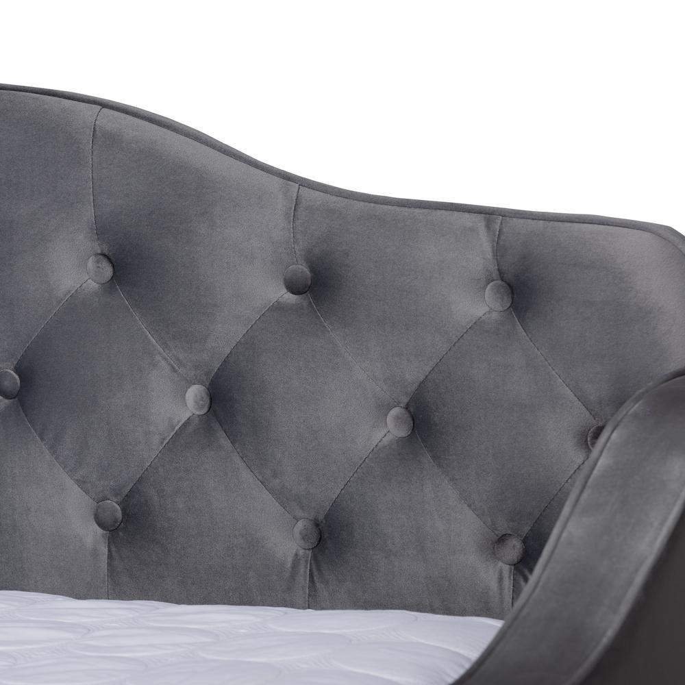 Grey Velvet Fabric Upholstered and Button Tufted Queen Size Daybed with Trundle. Picture 18