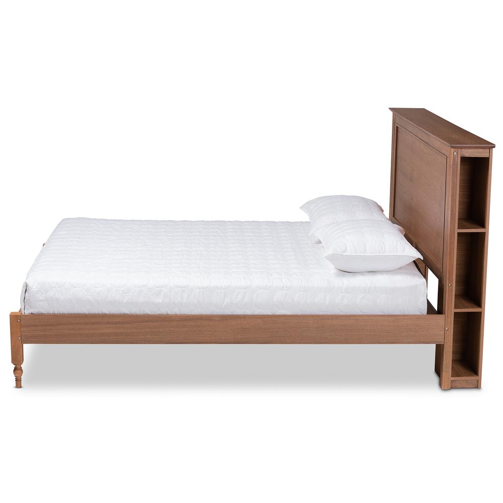 Walnut Brown Finished Wood Queen Size Platform Storage Bed with Built-In Shelves. Picture 12