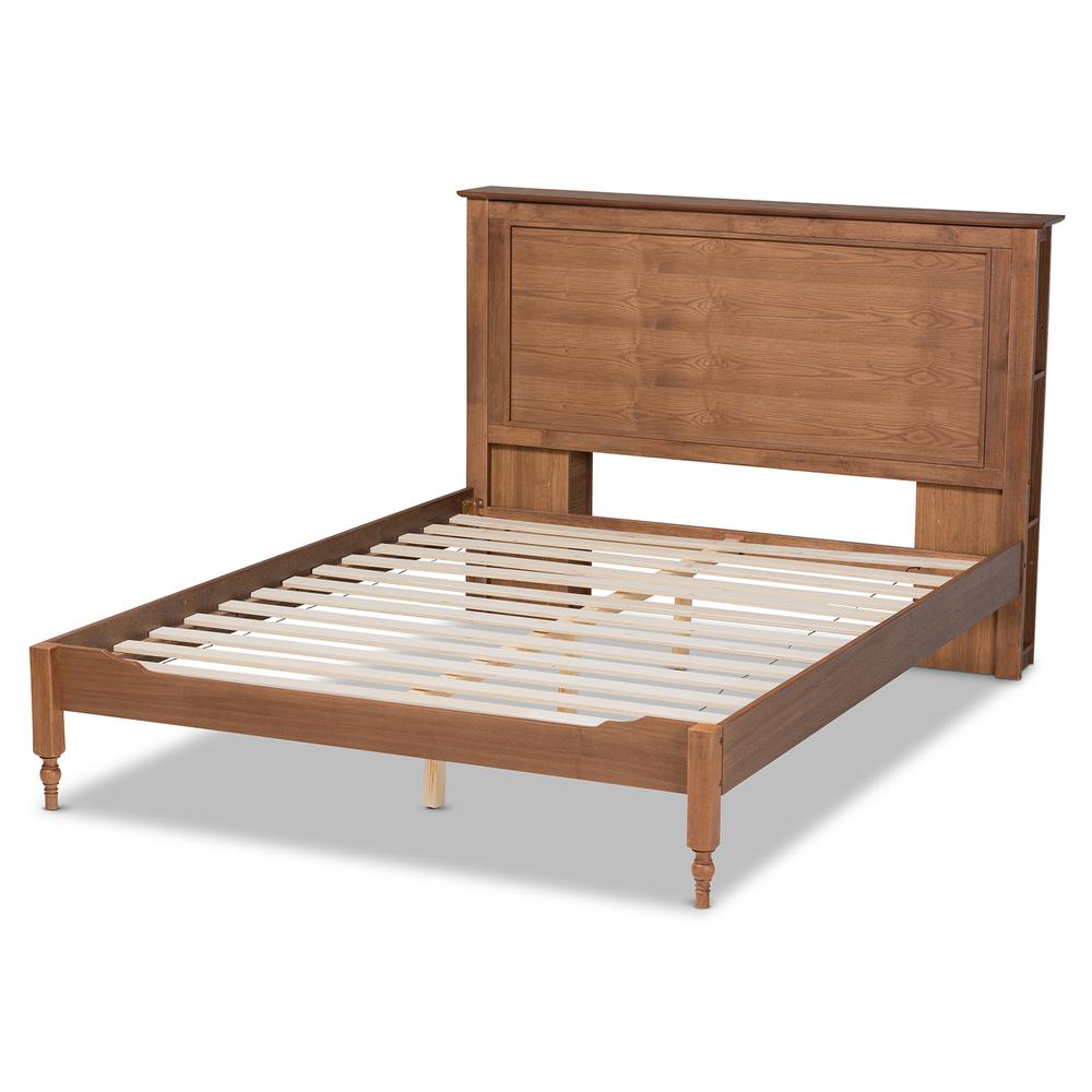 Walnut Brown Finished Wood Queen Size Platform Storage Bed with Built-In Shelves. Picture 13