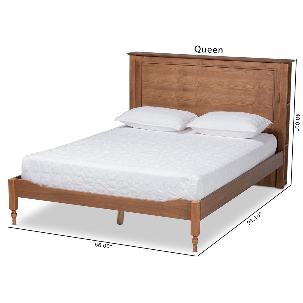 Walnut Brown Finished Wood Queen Size Platform Storage Bed with Built-In Shelves. Picture 19