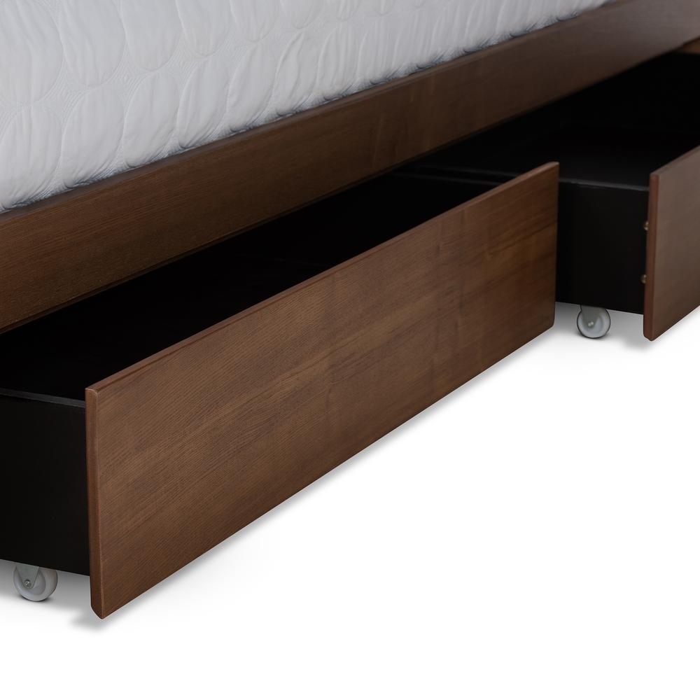 Walnut Brown Finished Wood Queen Size Platform Bed with Built-In Shelves. Picture 19