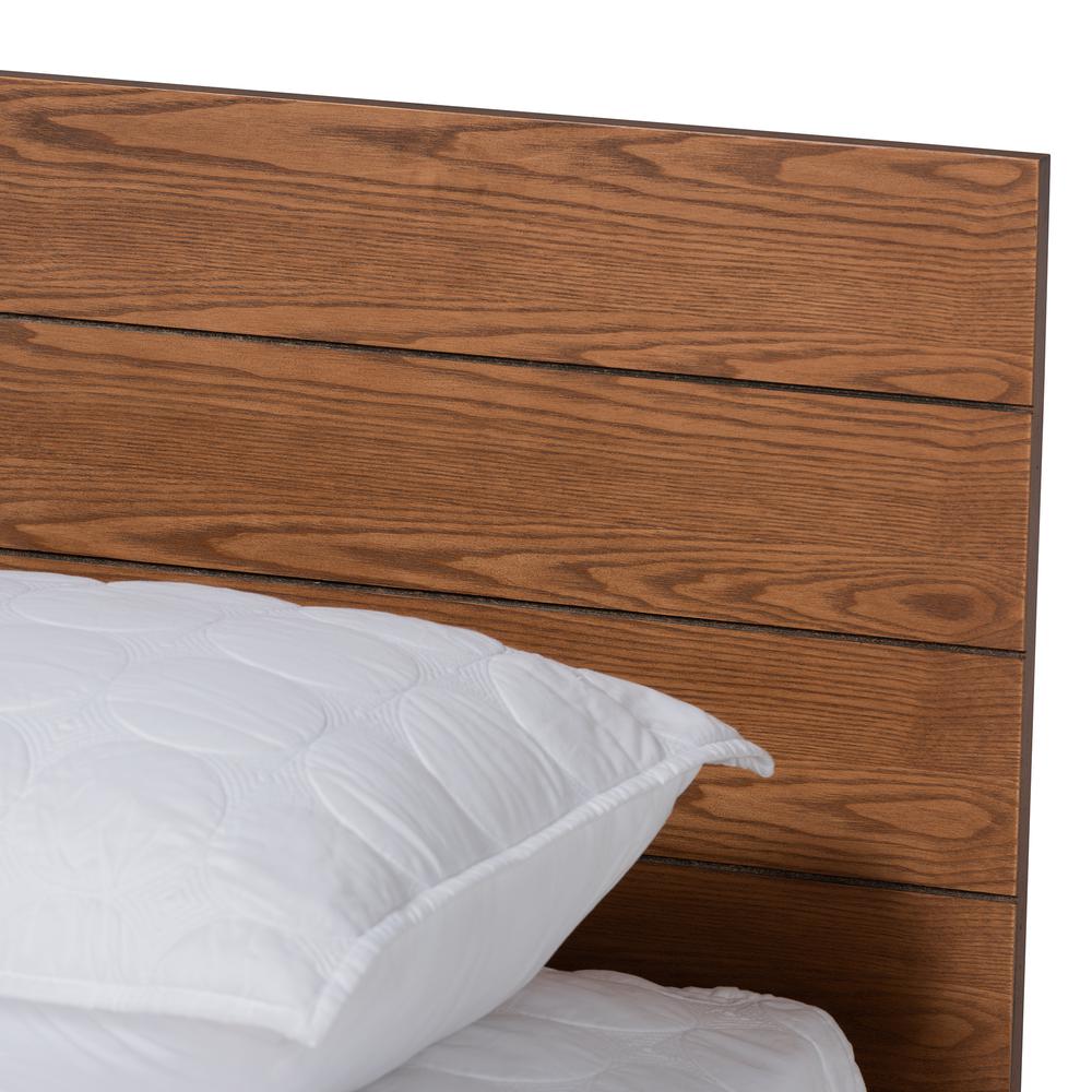 Walnut Brown Finished Wood Queen Size Platform Storage Bed with Built-In Shelves. Picture 14